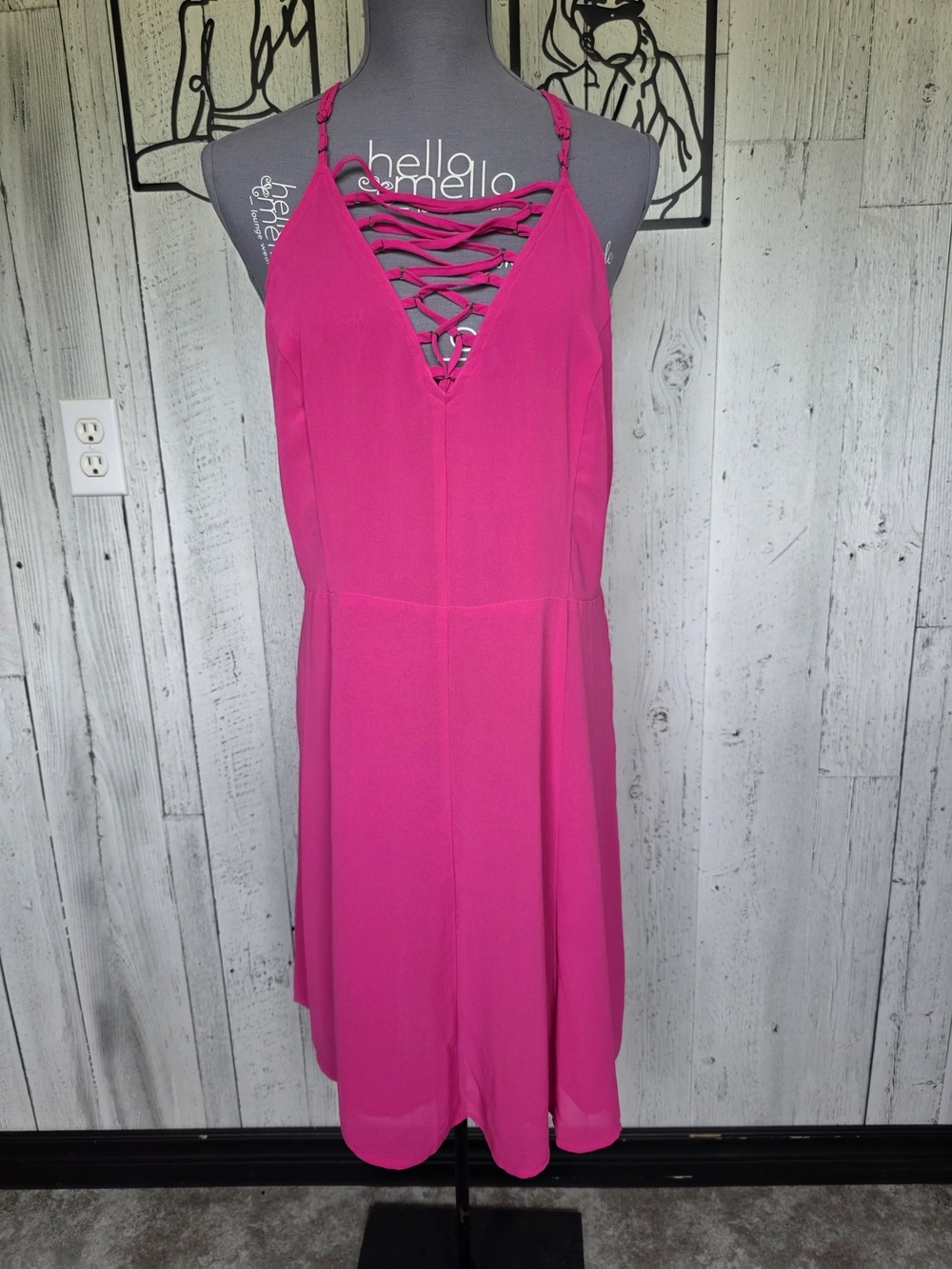 Forever 21 Bright Pink Lace-Up V-Neck Midi Dress